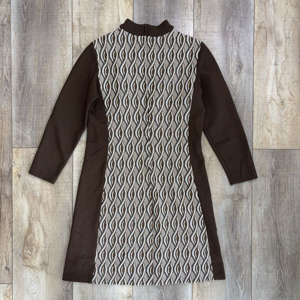 Vtg Womens Bleeker Street Brown Geometric Dress Sz 14 (M/L) Mod Mad Men Retro - Picture 6 of 16